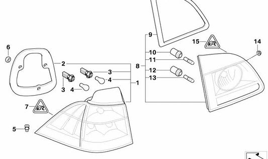 Junta de piloto trasero derecho OEM 63217186766 para BMW E61. Compatible con todos los modelos E61, incluido Touring. Original BMW.