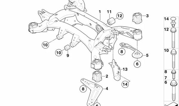 Soporte trasero del eje OEM 33316863816 para BMW E70, E71. Original BMW.