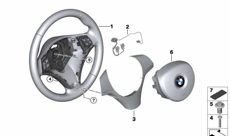 Embelledor volante negro/cromado perlado OEM 32306850540 para BMW E81, E82, E87, E88, E90, E91, E84. Original BMW.