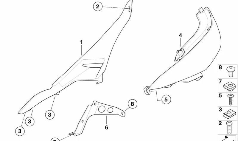Cubierta interior derecha OEM 46637702654 para BMW Motorrad K1300S (KK40) 2008-2015. Pieza original BMW Motorrad.