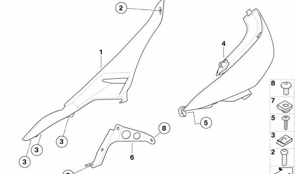 Cubierta interior derecha OEM 46637702654 para BMW Motorrad K1300S (KK40) 2008-2015. Pieza original BMW Motorrad.
