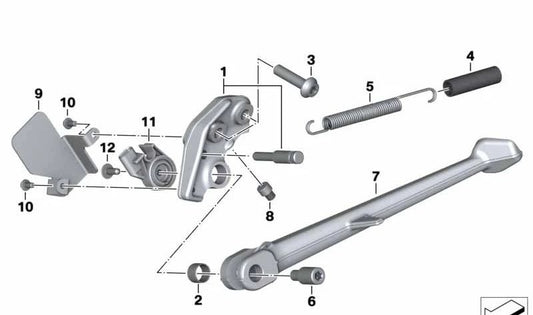 Soporte del caballete lateral OEM 46538549887 para moto BMW S 1000 XR (K49) 2015-2019. Original BMW Motorrad.