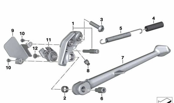 Soporte del caballete lateral OEM 46538549887 para moto BMW S 1000 XR (K49) 2015-2019. Original BMW Motorrad.