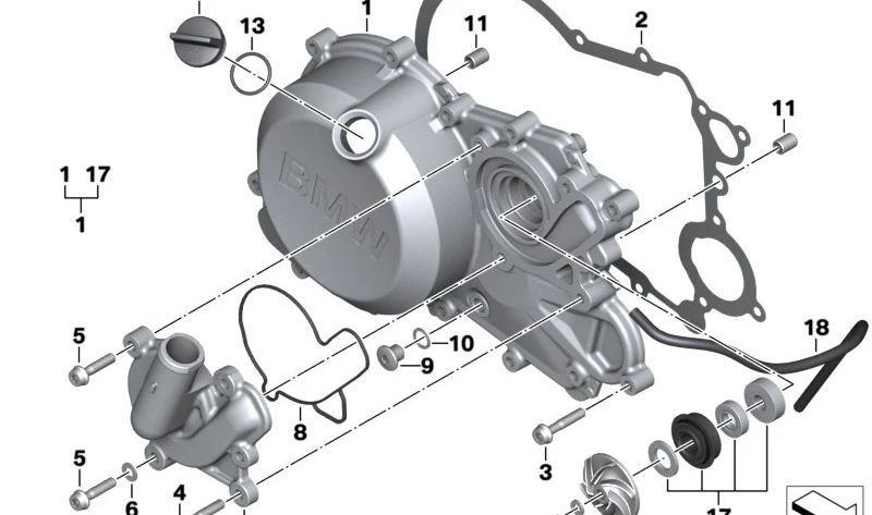 Tapa de embrague OEM 11149443334 para BMW Motorrad R 18, R 18 Classic, R 18 B, R 18 Transcontinental. Original BMW Motorrad.
