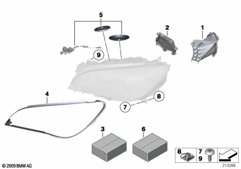 Tapa cubre faro derecho para BMW Serie 7 F01, F02, F04 (OEM 63117225234). Original BMW
