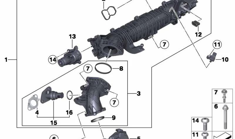 Conducto de admisión con mariposa OEM 11617811909 para BMW F30, F31, F34, F32, F33, F36, F07, F10, F11, F06, F12, F13, F01, F02, F25, F26, F15, F16. Original BMW.