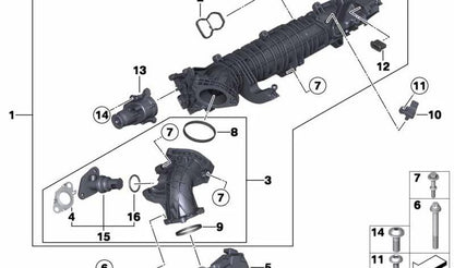 Conducto de admisión con mariposa OEM 11617811909 para BMW F30, F31, F34, F32, F33, F36, F07, F10, F11, F06, F12, F13, F01, F02, F25, F26, F15, F16. Original BMW.