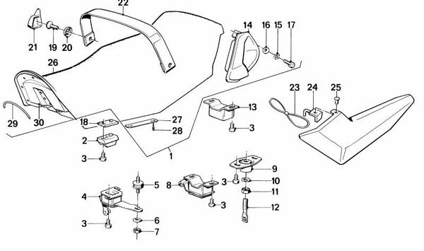 Bisagra del asiento OEM 52531451205 para BMW Motorrad K 100, K 100 LT, K 100 RS, K 100 RT (modelos KK58). Original BMW Motorrad.