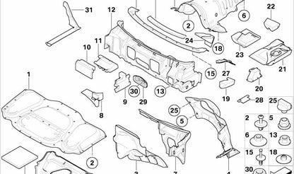 Aislante acústico capó delantero OEM 51487139395 para BMW E65, E66. Original BMW.