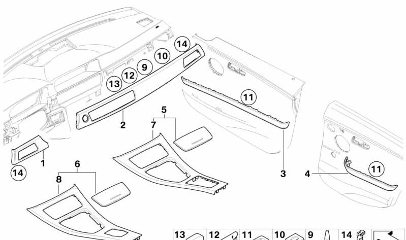 Embellecedor puerta delantera izquierda OEM 51417258139 para BMW E90, E91. Original BMW.