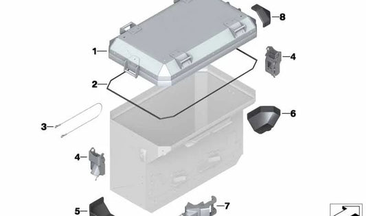 Tapa del maletero completa OEM 71607695789 para BMW R 1200 GS Adventure, F 800 GS, F 800 GS Adventure... y más. Original BMW Motorrad.