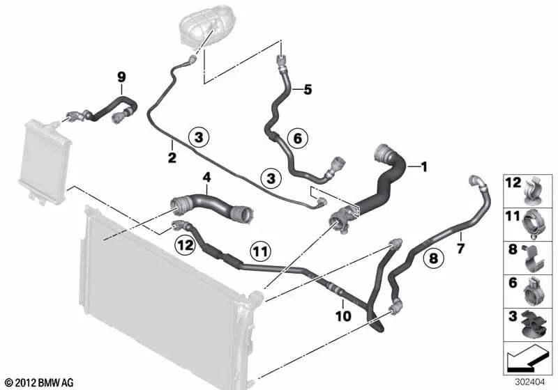 Coolant hose for BMW 3 Series F30, F31, F34 4 Series F32, F33, F36 (OEM 17127812943). Original BMW