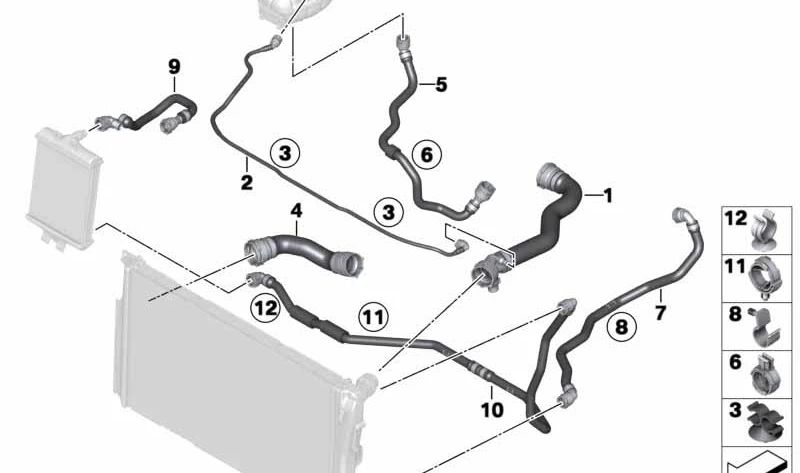 Tuyau de réfrigérant pour la série BMW 3 F30, F31, F34 Series 4 F32, F33, F36 (OEM 17127812944). BMW d'origine.