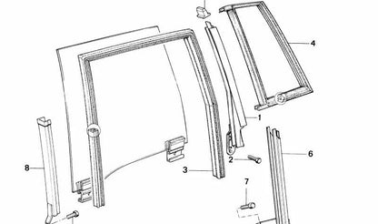 Guía de ventana de una pieza derecha para BMW Serie 3 E30 (OEM 51341906808). Original BMW