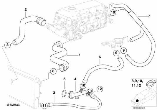 Mangueira de água OEM 11537500331 para BMW Série 3 E36 316i. BMW genuíno.