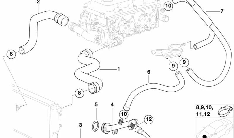 Tubo flexible de agua OEM 11537500331 para BMW Serie 3 E36 316i. Original BMW.