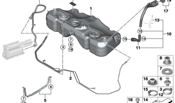 Tubo de llenado de combustible OEM 16112755072 para MINI R56, R56 LCI, Clubman R55, R55 LCI. Original MINI.