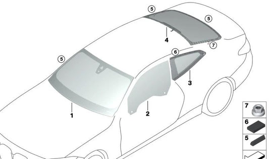 Side door glass for BMW G23, G83 (OEM 51337955246). Original BMW