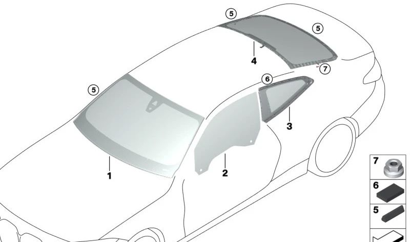 OEM 51337955245 Vidro lateral para BMW G23, G83. BMW original.