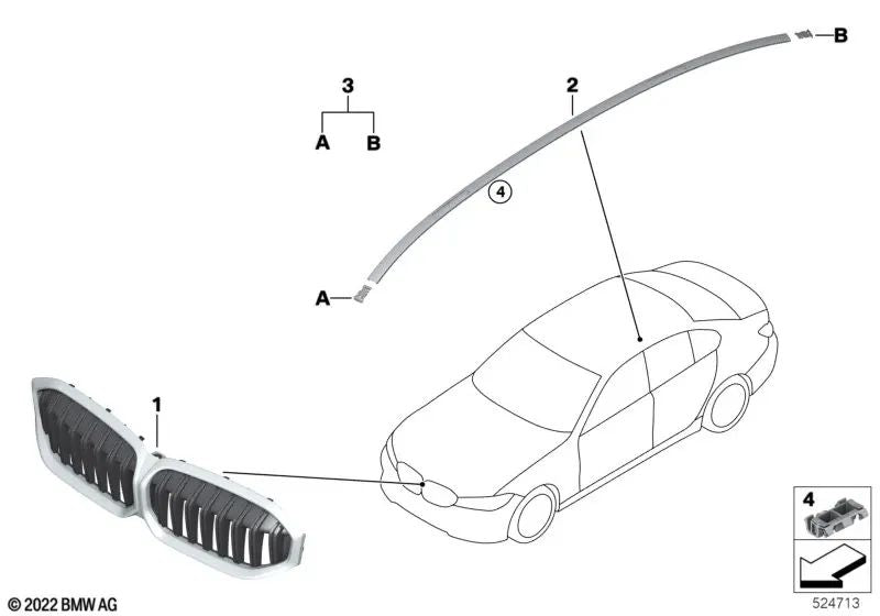 Front Decorative Grille for BMW G20N, G21N, G28N (OEM 51115A1BFA6). Original BMW