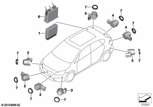 Sensore ecografico marrone scintillante per BMW F45, F46, F48, F48N, F15 (OEM 66209283764). BMW originale