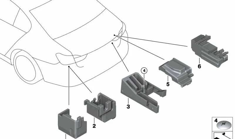 Soporte de dispositivo OEM 61357449555 para BMW G32 620d, 620d xDrive, 630d. Compatible con modelos fabricados entre 2017 y 2024. Original BMW.
