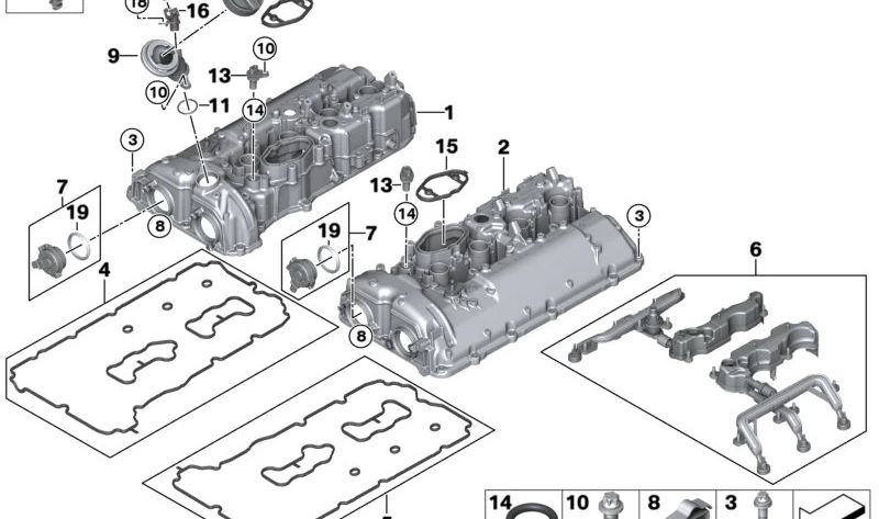 OEM 11128601704 Coperchio di rocker per BMW G30, G11, G12, G05, G07. BMW originale.