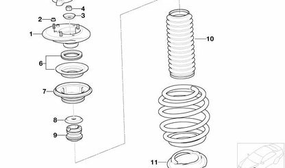 Soporte inferior del muelle para BMW E46, E39, E60, E61, E63, E64, E85 (OEM 31331096664). Original BMW