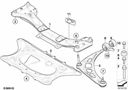 Support du bras de contrôle avec une bague en gencive droite pour BMW Z4 E85, E86 (OEM 31107836863). BMW d'origine