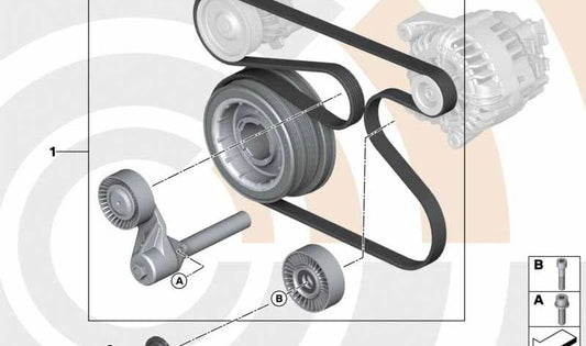 Complete repair kit for drive belt OEM 11282413245 for BMW E70, E71 (compatible models). Original BMW.