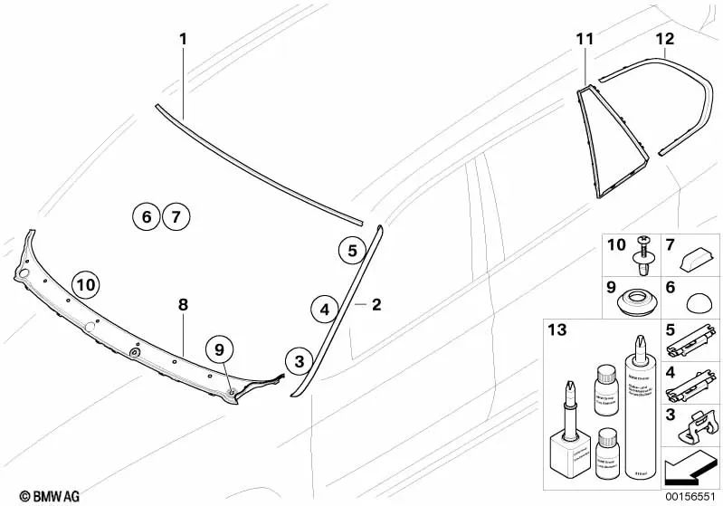 Windshield Upper Cover for BMW X5 E70, E70N (OEM 51317178232). Original BMW