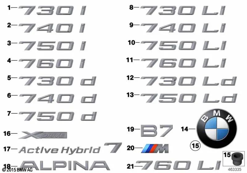 Emblema para BMW Serie 7 F02, F04 (OEM 51147187130). Original BMW.