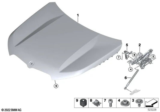 Front right hood hinge for BMW U11, U12 (OEM 41009629174). Original BMW