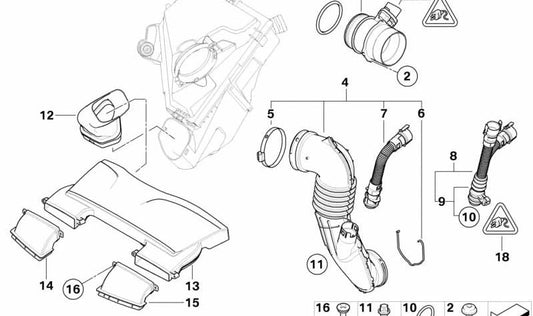 Toma de aire OEM 13717811907 para BMW Serie 1 E82 y E88 (118d, 120d) con motor N47. Compatible con versiones manuales y automáticas. Original BMW.