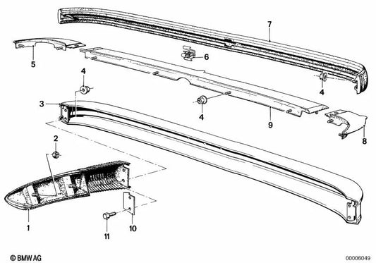 Links hintere Stoßstange für BMW E12 (OEM 51121836687). Original BMW.
