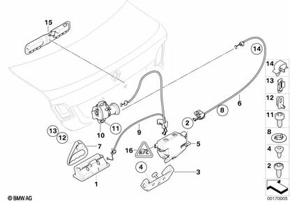 Cable Bowden de liberación de emergencia para BMW E90N, E92, E92N (OEM 51247238649). Original BMW