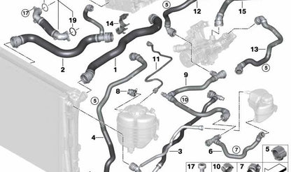 Manguera de refrigerante OEM 17128654845 para BMW G20, G21. Original BMW.