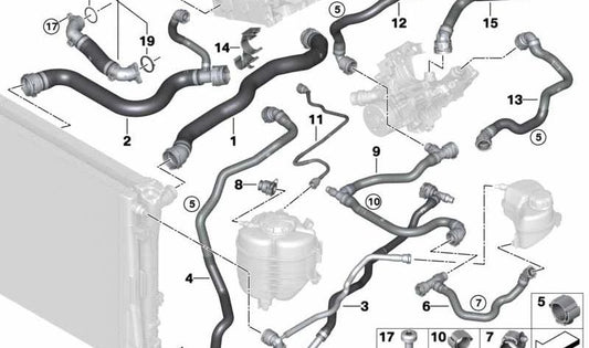 Manguera de refrigerante OEM 17128654864 para BMW G20, G21. Original BMW.