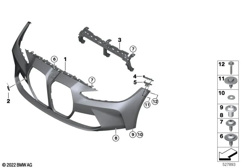 Lower Right Bumper Guide for BMW G80, G81 3 Series, G82, G83 4 Series (OEM 51118069420). Original BMW
