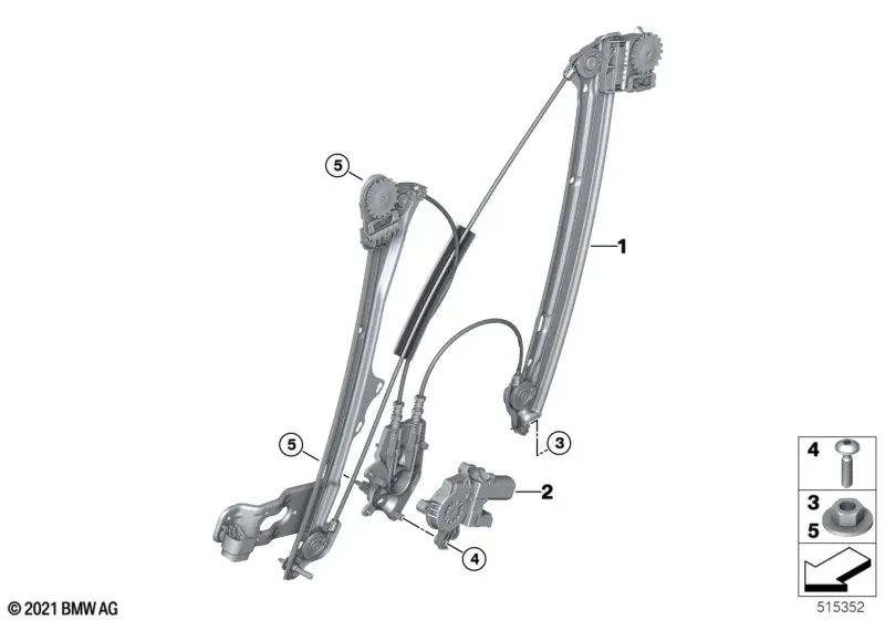 Front Left Window Regulator without Motor for BMW i I20 (OEM 51335A0DAA7). Original BMW