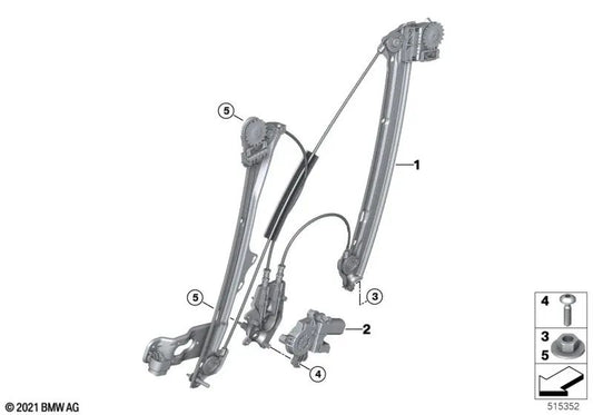 Front Left Window Regulator without Motor for BMW i I20 (OEM 51335A0DAA7). Original BMW