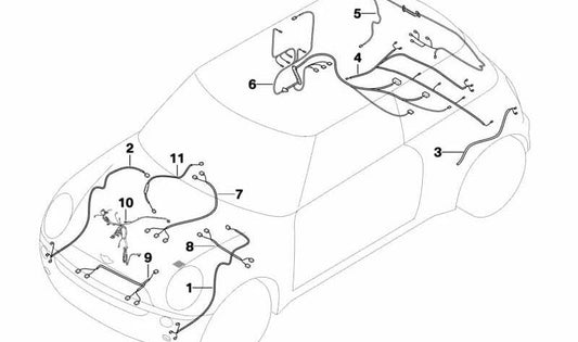 Cableado de reparación trasero derecho OEM 61119169570 para MINI R55 {Cooper, Cooper D, Cooper S, Cooper S JCW} (2007-2010). Sustituye parte del mazo de cables original. Original MINI.