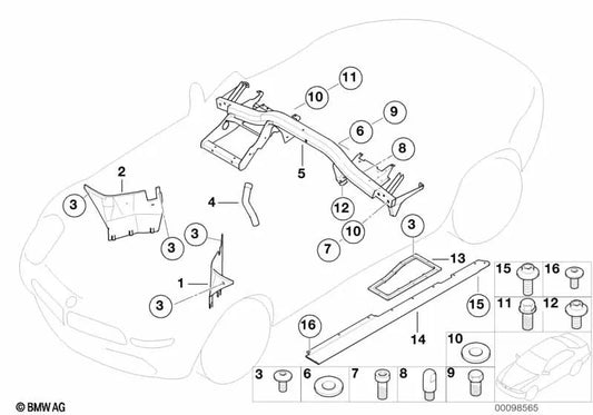 Left engine compartment partition for BMW E52 (OEM 51717023933). Original BMW.