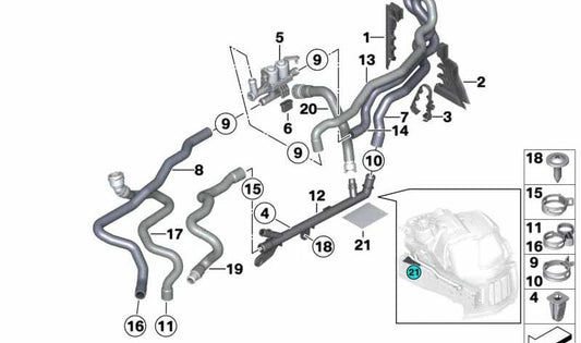 Tubo de retorno del líquido refrigerante OEM 64219193864 para BMW F07, F07N, F10, F10N, F11, F11N. Original BMW.