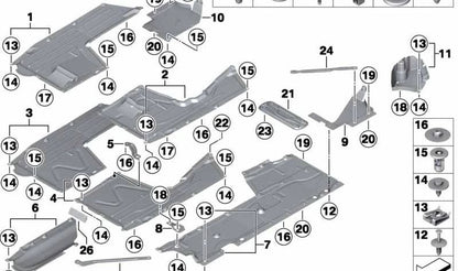 Protector inferior trasero izquierdo OEM 51757260765 para BMW F22, F23, F87. Original BMW.
