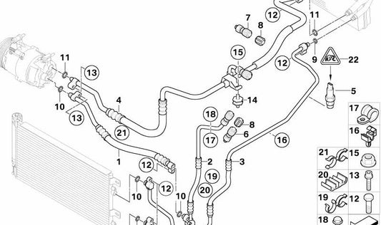Tubería de aspiración evaporador-compresor OEM 64509181965 para MINI R50, R52, R53. Original MINI.
