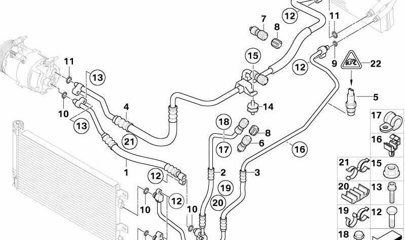 Tubería de aspiración evaporador-compresor OEM 64509181965 para MINI R50, R52, R53. Original MINI.