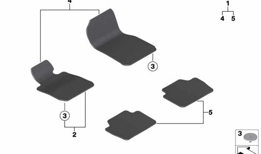 Front Floor Mats Set for BMW F21, F22 (OEM 51475A02F65). Original BMW