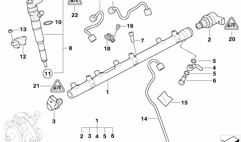 Tubería de presión para BMW Serie 3 E90, E91, E92, E93 Serie 5 E60, E61 Serie 6 E63, E64 Serie 7 E65, E66 X3 E83 X5 E70 X6 E71 (OEM 13537792947). Original BMW