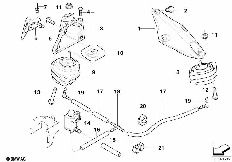 Rechtsmotorunterstützung für BMW 3 E46, X3 E83 (OEM 22116765193). Original BMW